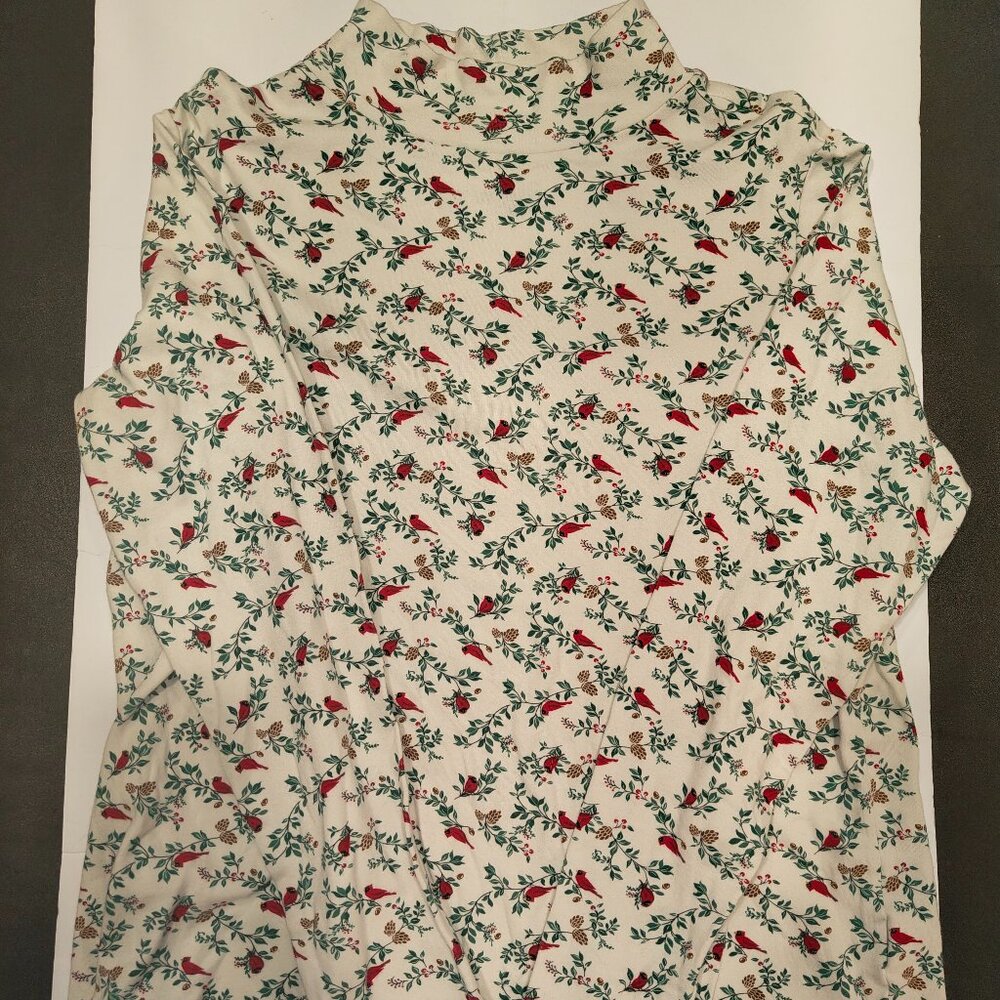 Women's Croft & Barrow Cardinal Print Christmas Colors Blouse XL